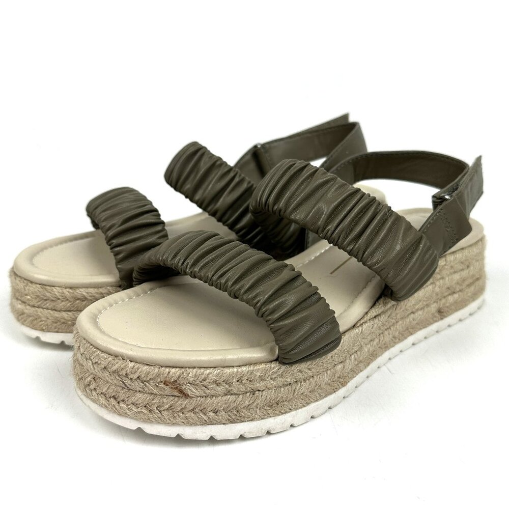 Dolce Vita Mizza Platform Ruched Vegan Leather Espadrille Sandals Khaki 7